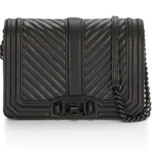 REBECCA MINKOFF Black Chevron Quilted Small Love Crossbody